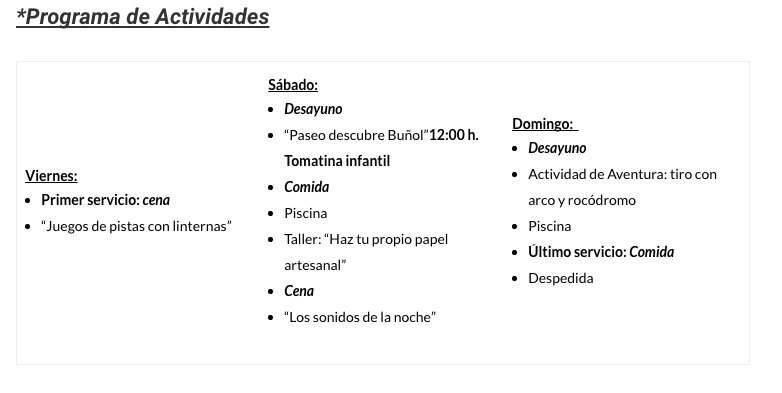 programa de actividades 